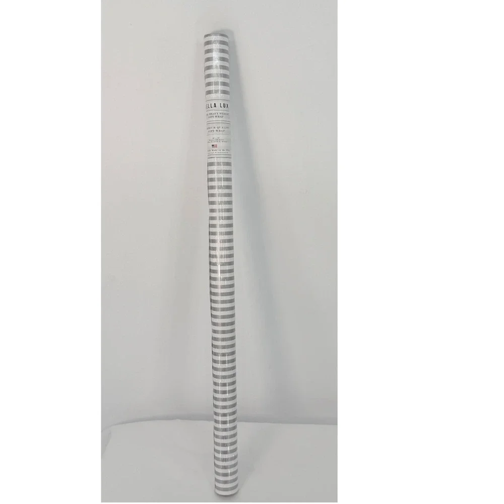 Bella Lux Silver White Striped Heavy Weight Gift Wrap 30 SqFt Party Chic 109-12